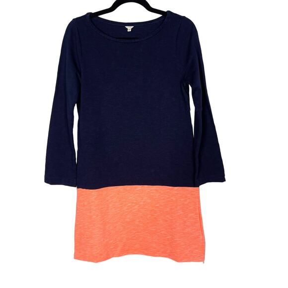 J Crew XSmall XS Navy Blue Coral Maritime Color Block Shift Dress Orange Cotton - Picture 1 of 11